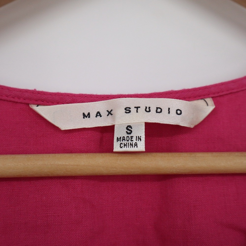 Max Studio Fuchsia Pink Linen Cotton Roll Tab Sleeve Tunic Blouse Small - Picture 3 of 6